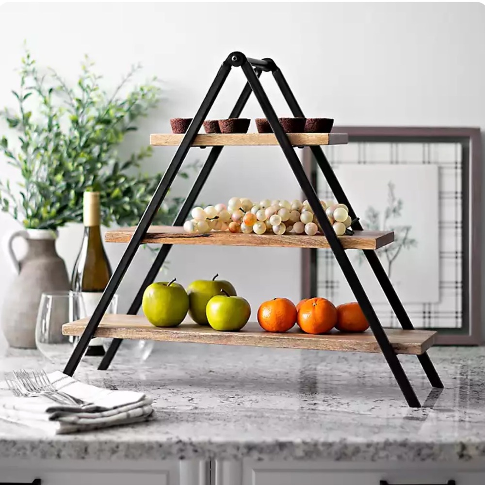 Iron & Wood 3-Tier Server Farmhouse Rustic Decoc